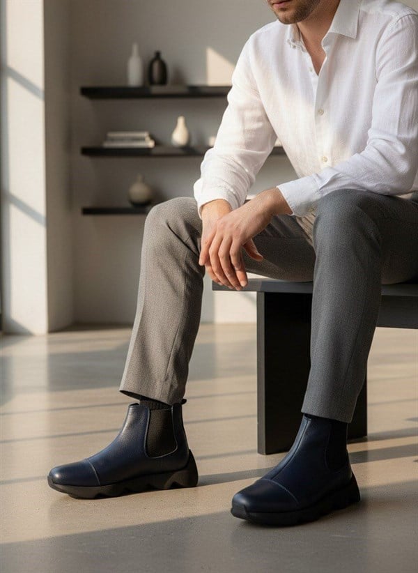 ST1284 Lacivert deri büyük numara erkek bot - ürün detayı 2