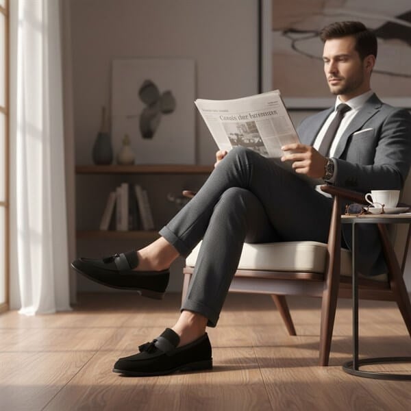KD0696 Siyah Süet Büyük Numara Erkek Loafer Ayakkabı ürün görseli 2