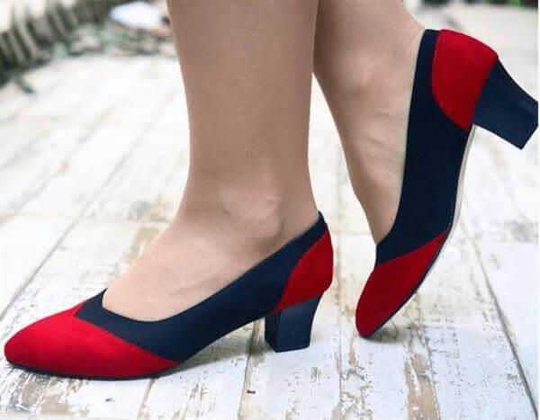5130 Siyah & Kırmızı 5 Pont Kısa Topuklu Büyük Numara Kadın Stiletto 40–44 numara ürün görseli 3