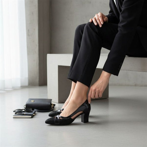 5389 Siyah Rugan 5 Pont Kısa Topuklu Büyük Numara Kadın Stiletto 40–44 numara ürün görseli 2