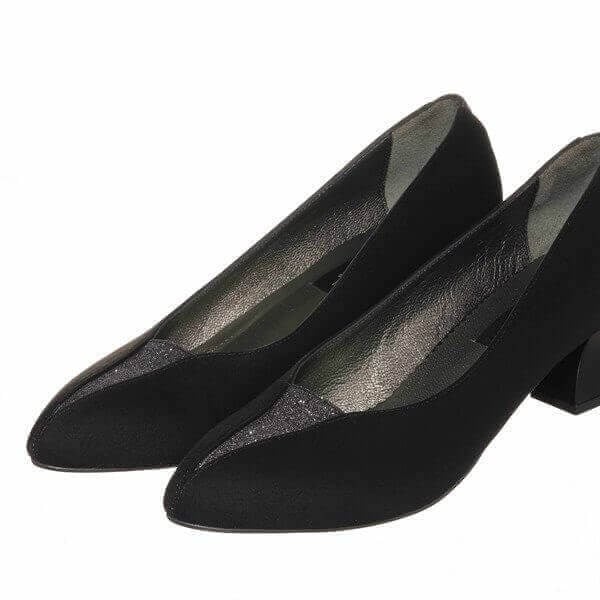 KDR1019 Siyah Süet 5 Pont Kısa Topuklu Büyük Numara Kadın Stiletto 40–44 numara ürün görseli 5