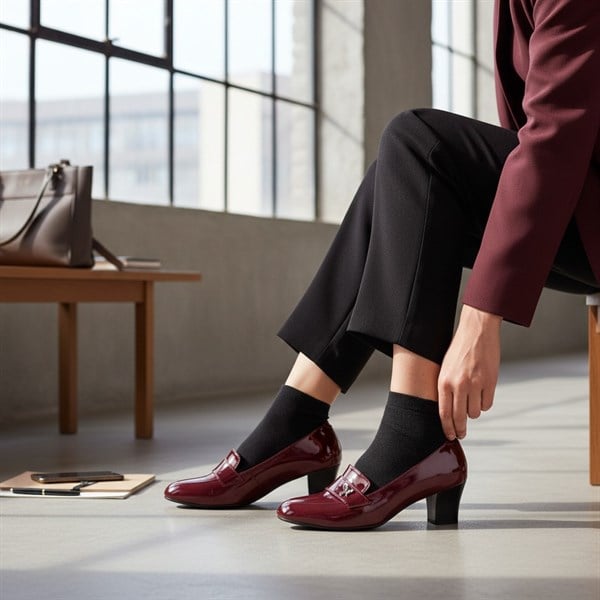 KDR1266 Bordo Rugan 5 Pont Kısa Topuklu Büyük Numara Kadın Stiletto 40–44 numara ürün görseli 2