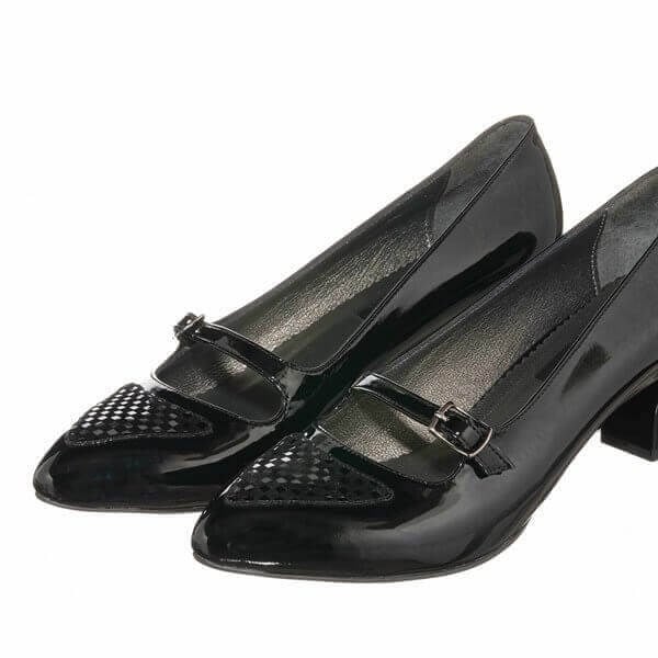 KDR1616 Siyah Rugan 5 Pont Kısa Topuklu Büyük Numara Kadın Stiletto 40–44 numara ürün görseli 5