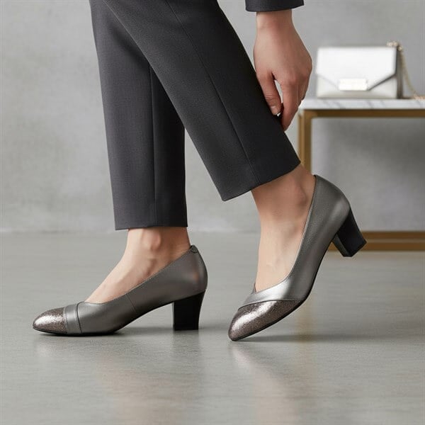 KDR1717 Bronz 5 Pont Kısa Topuklu Büyük Numara Kadın Stiletto 40–44 numara ürün görseli 2