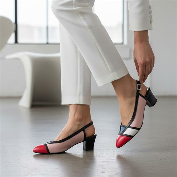 ND97 Çok Renkli 5 Pont Kısa Topuklu Büyük Numara Kadın Stiletto 40–44 numara ürün görseli 2