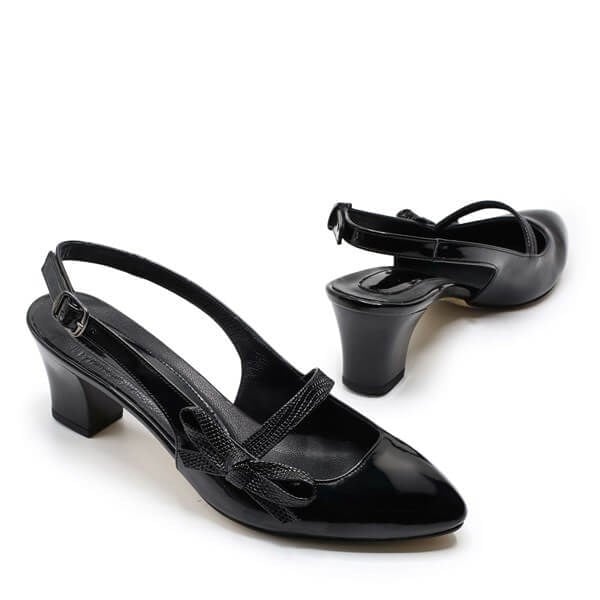 TP120 Siyah Rugan 5 Pont Kısa Topuklu Büyük Numara Kadın Stiletto 40–44 numara ürün görseli 5