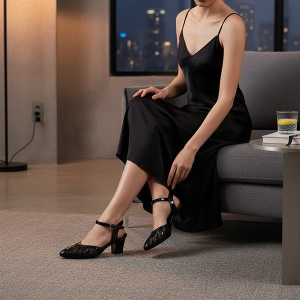 TP780 Siyah Rugan 5 Pont Kısa Topuklu Büyük Numara Kadın Stiletto 40–44 numara ürün görseli 3