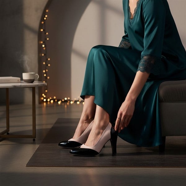 1954 Pudra 7 Pont Kısa Topuklu Büyük Numara Kadın Stiletto 40–44 numara ürün görseli 2