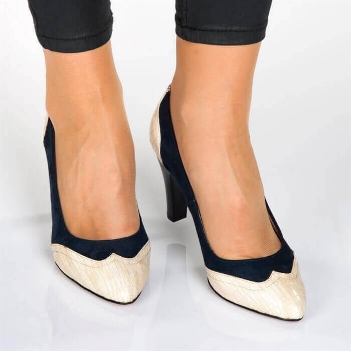 1954 Lacivert / Bej Krem 9 Pont Büyük Numara Kadın Stiletto 40–44 numara ürün görseli 2