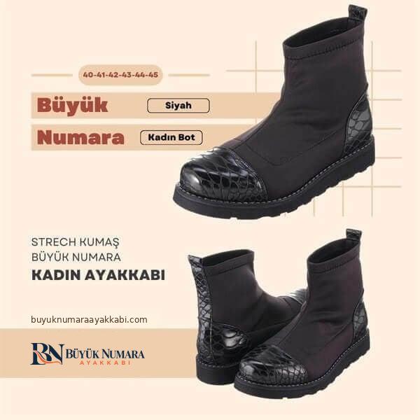 19273 Siyah Kroko Streç Büyük Numara Kadın Bot ürün görseli 2