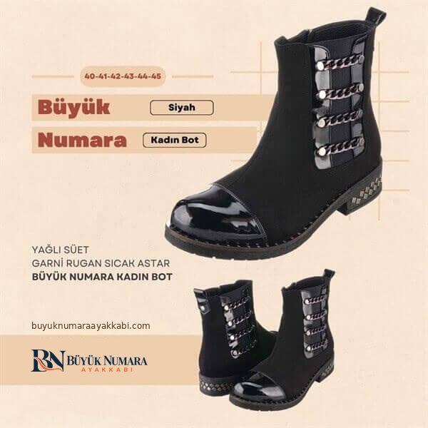 F1351 Siyah Yağlı Süet Büyük Numara Kadın Bot ürün görseli 2