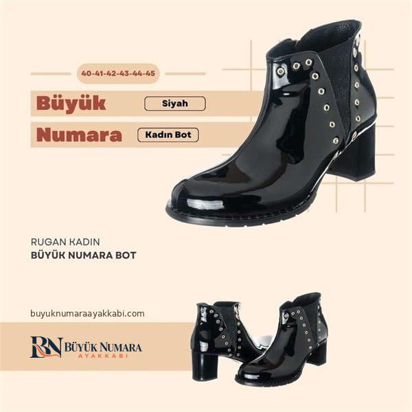 K268-1 Siyah Rugan Topuklu Büyük Numara Kadın Bot ürün görseli 6