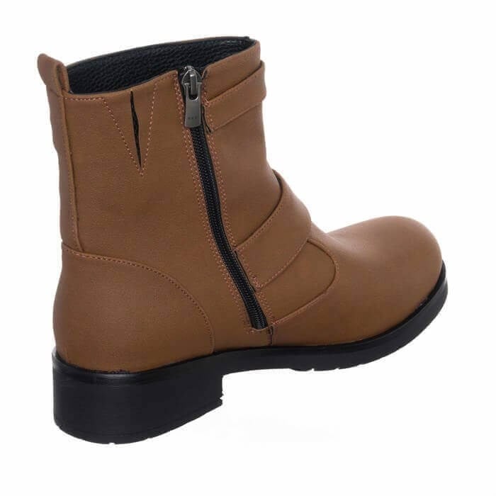 K313-5 Taba Nubuk bot iç arka görünüm, siyah fermuar, tekstil ağız ve arka çekme halkası