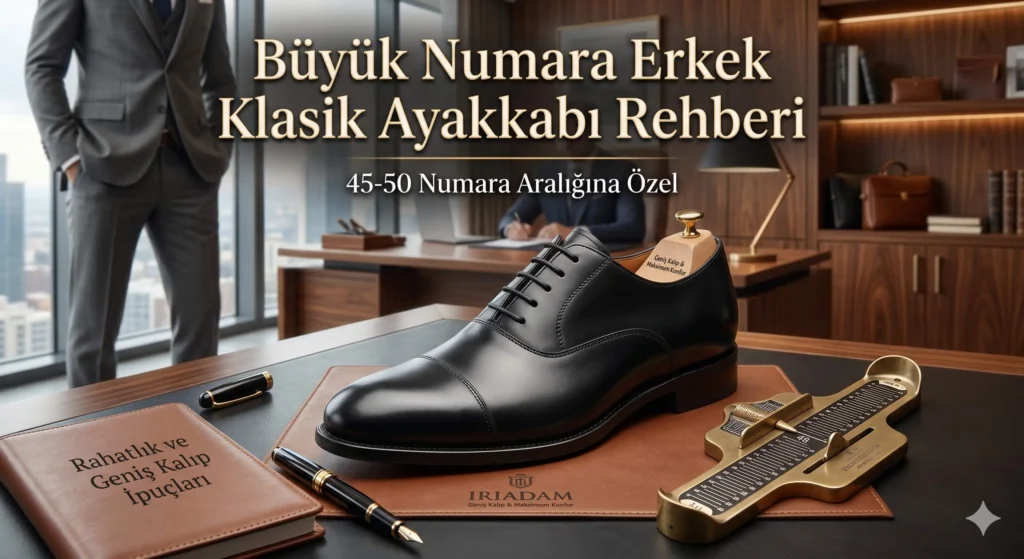 Taraklı ayaklar için özel tasarlanmış, şıklık ve konforu birleştiren hakiki deri geniş kalıp büyük numara erkek klasik ayakkabı koleksiyonu.